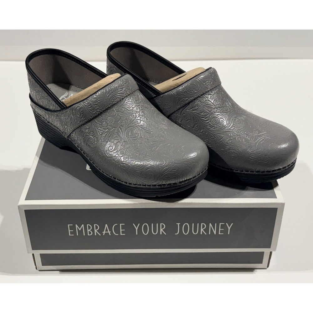 DANSKO LT Pro Floral Tooled - Women's Gray Slip-on Clog Shoe‎ - Size 41